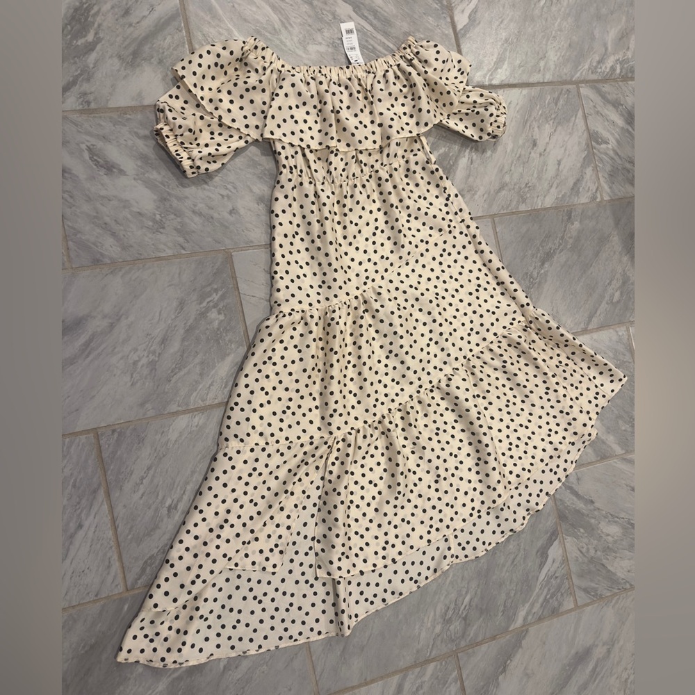 NWT Topshop Womens Bardot-Style-Off-The Shoulder Polka Dot Dress Size 6 US